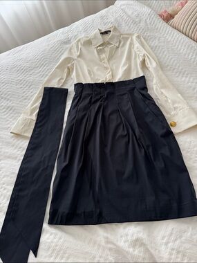 BCBGMaxAzria Black Pleated Midi Skirt with Long Sash